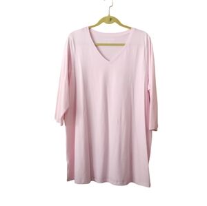 Woman Within Pink Cotton V-neck Pullover Tee Shirt Top 3/4 Sleeves Large 18/20